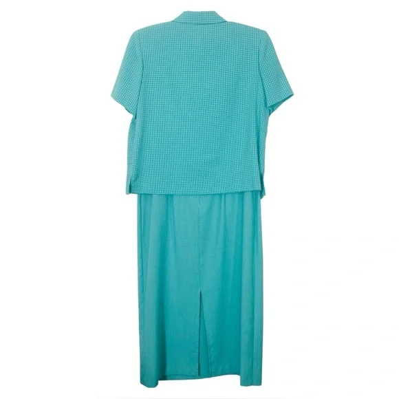 Miss Dorby Aqua and White Checked Short-Sleeved Jacket and Midi Dress Set 10P - Picture 4 of 15